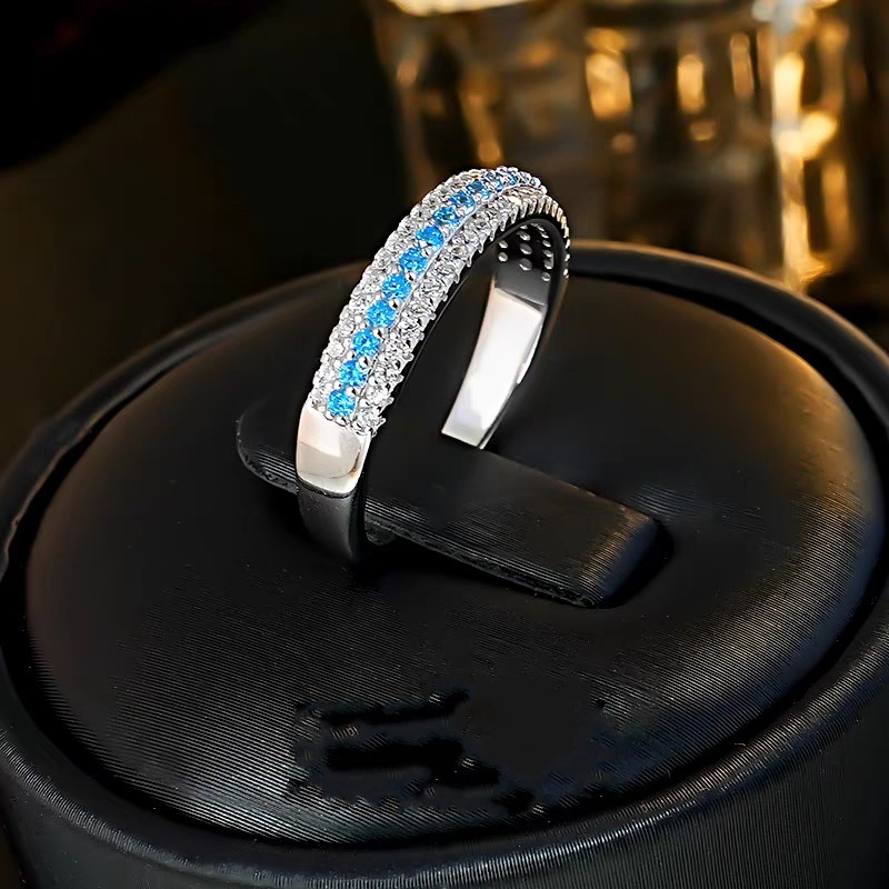 2025 Ins Top Sell Three Rows White Lab Moissanite Diamond Wedding Rings Luxury Jewelry Pure 100% 925 Sterling Silver Paraiba Promise Women Wedding Ban