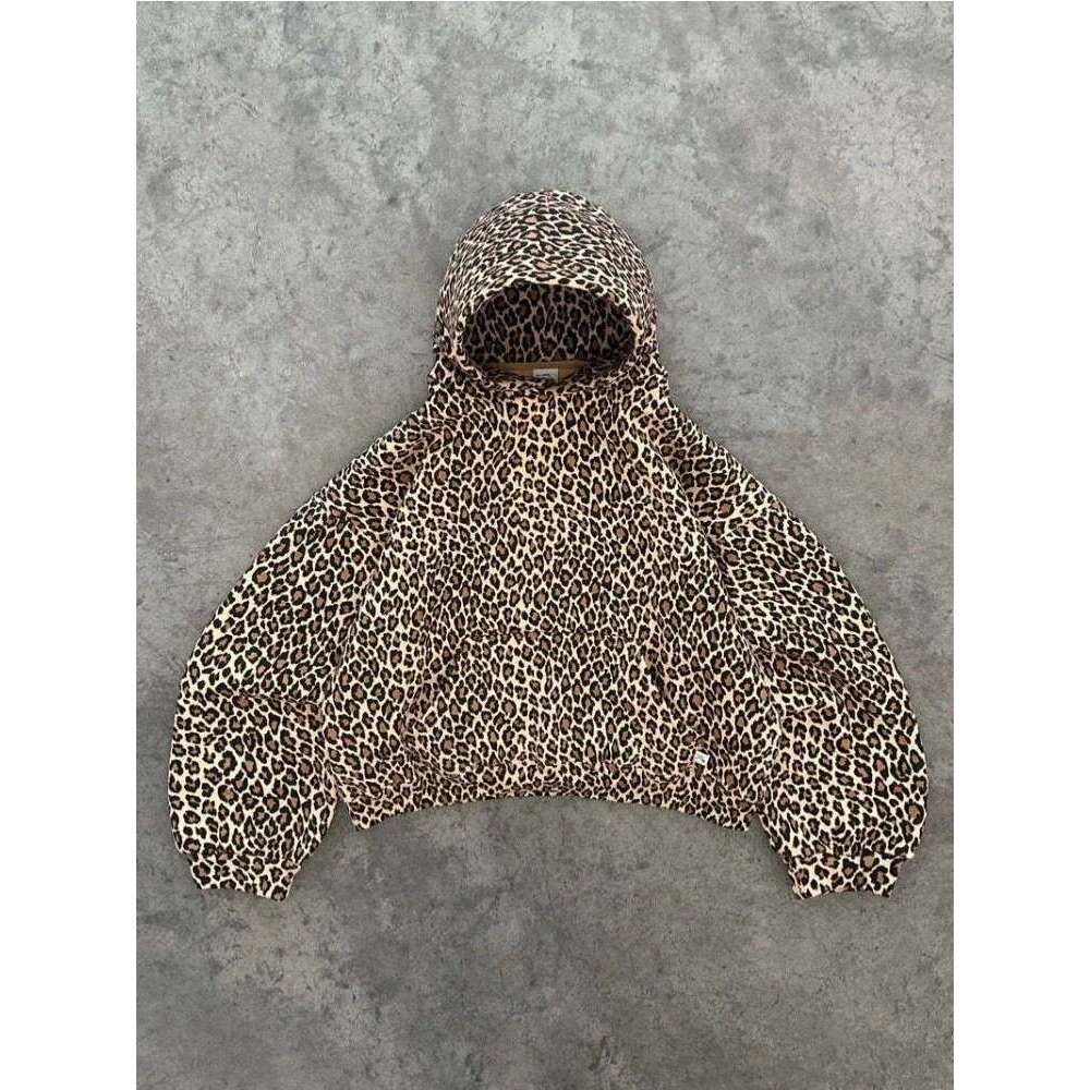 Deeptown Vintage Leopard Hoodies Women Y2k Oversized Animal Print Hooded Sweatshirts Pullovers Retro Grunge Hip Hop Streetwear Designer