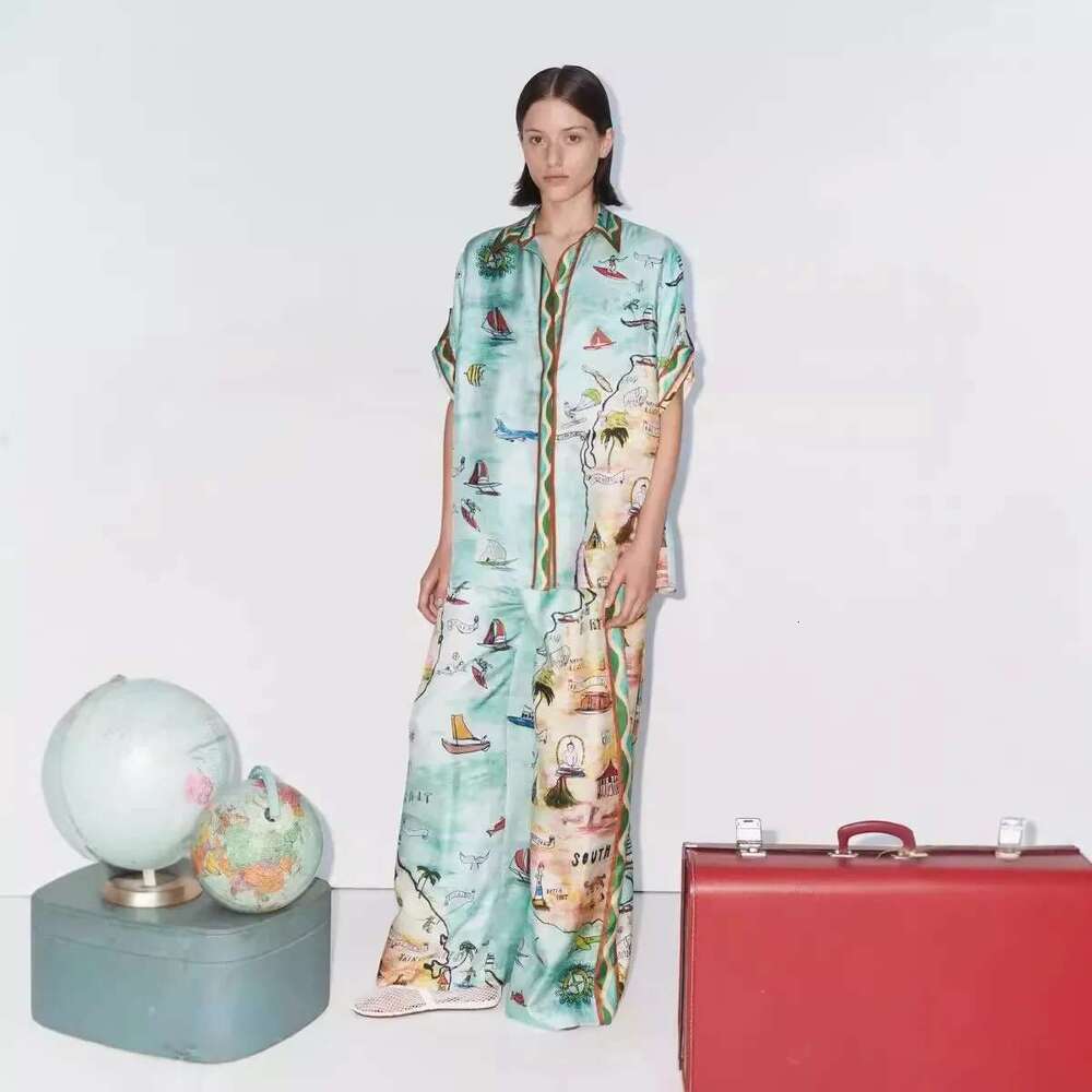 Casual Printed Short Sleeve Holiday Rope-Binding Women's Fashionable Independent Station Cross-Border Skirt And Top Set
