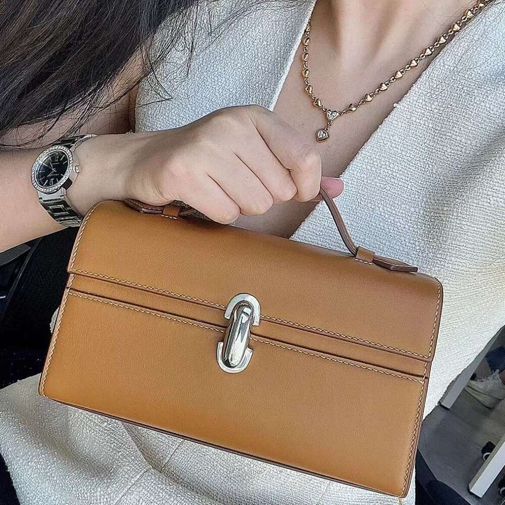 New Style Designer Bag TopHandle Clutch Genuine Leather Silver Hardware Elegant Minimalist Small Compact Shoulder Bag Women's Fashion Luxury High