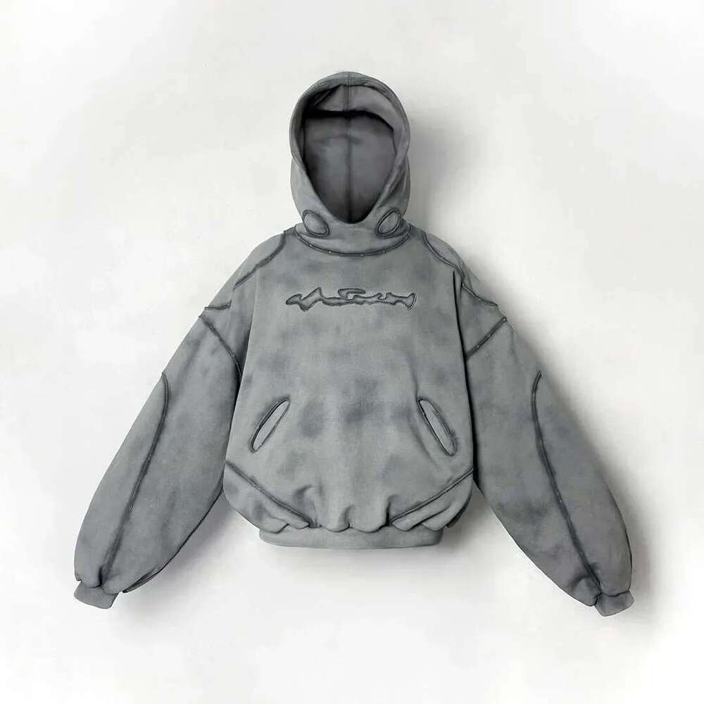 New Winter Gothic Wasteland Style Washed Old Faded Three Dimensional Lines Hooded Sweatshirt Texture Simple Loose Couple Hoodies Designer