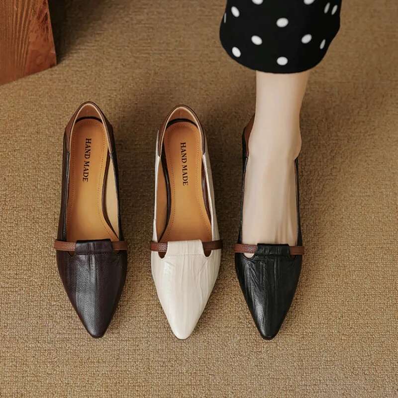 Women's Fashion Light Weight Brown Slip-On Flat Casual Black PU Leather Office Loers Spring Season Women Shoes Shallow