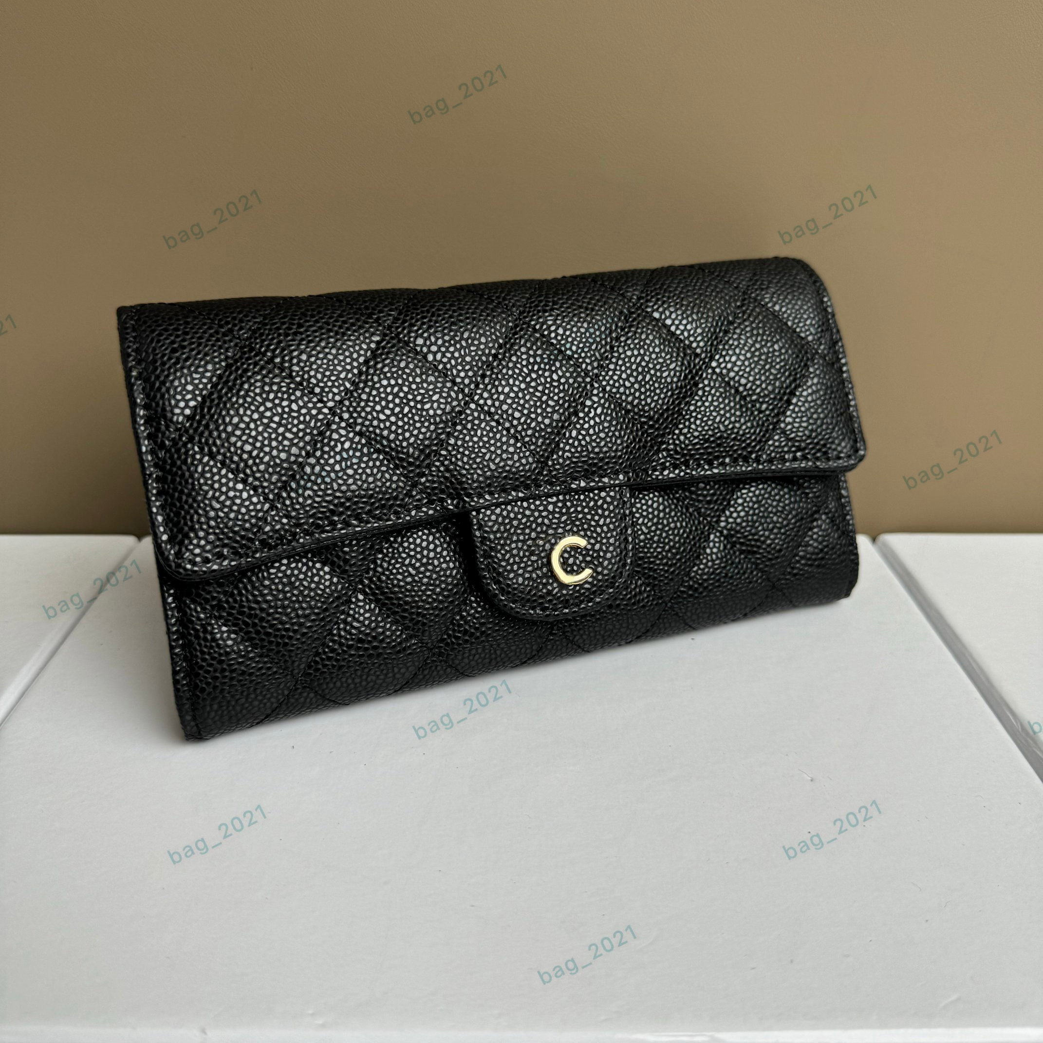 Luxury Designer C Wallet Womens Wallet Credit Card Holder Black Lambskin Caviar Leather Wallet Desinger Long Wallet Card Holder Coin Purses Flap Wallet Key Pouch
