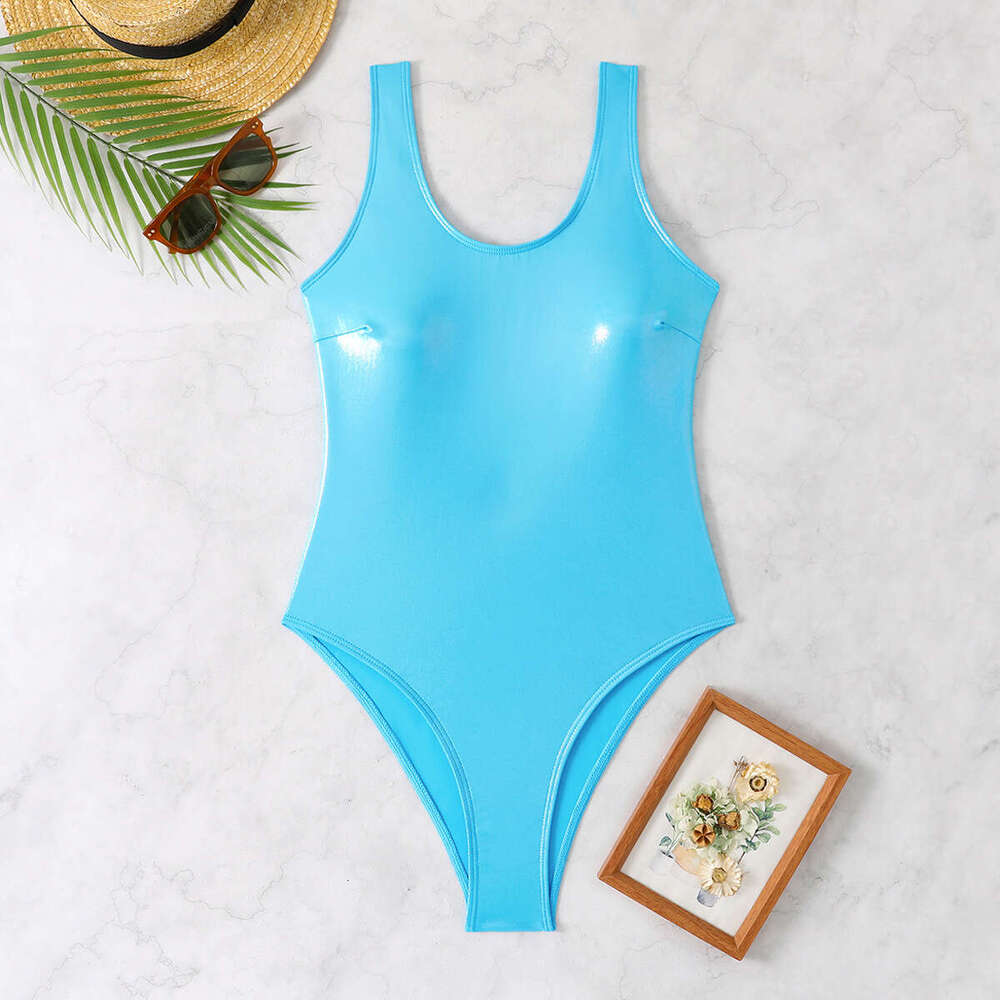 Hot stamping fabric women's swimsuit reflective gold sier one-piece sexy bikini 2025 temperament versatile new trend clothing ins