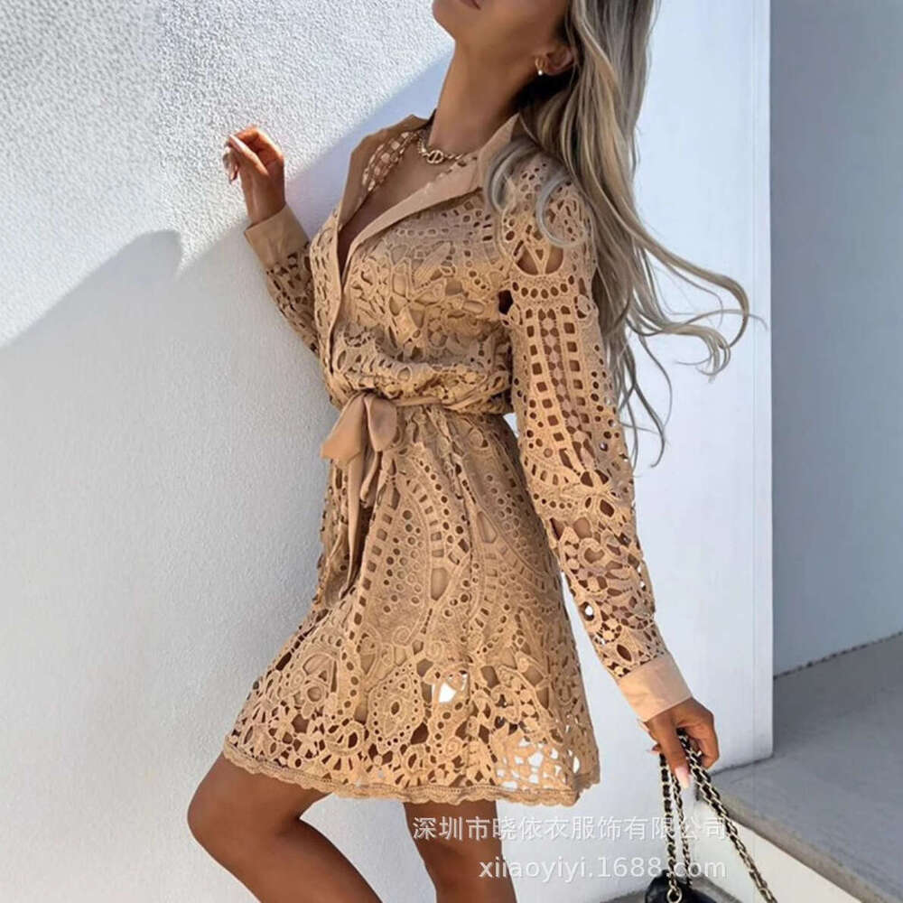 Temperament commuting belt cardigan women's buckle lace shirt waist cinched dress