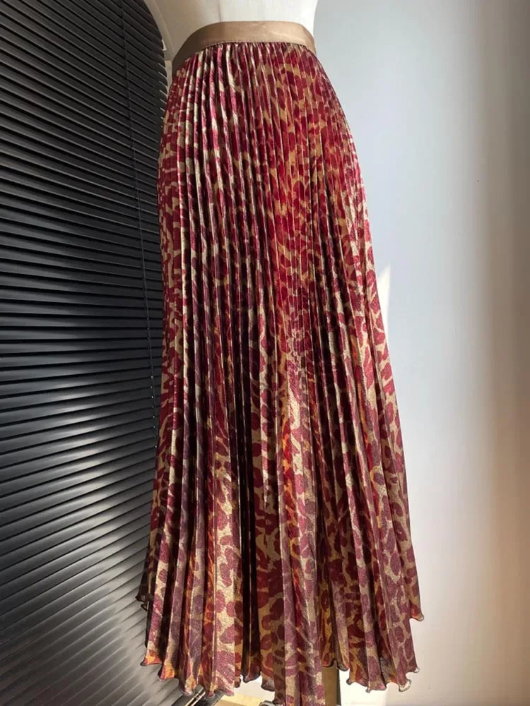 Shiny Leopard Print y Sexy High Waist Women Midi Skirt Summer Elastic Pleated SKirt Old Money Style Mininalstyle 250515
