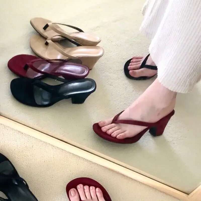 Flip-flops Summer Outside Wear 2025 New Non-slip Red Chunky Toe High-heeled Sandals for Women Sandalias De Mujer