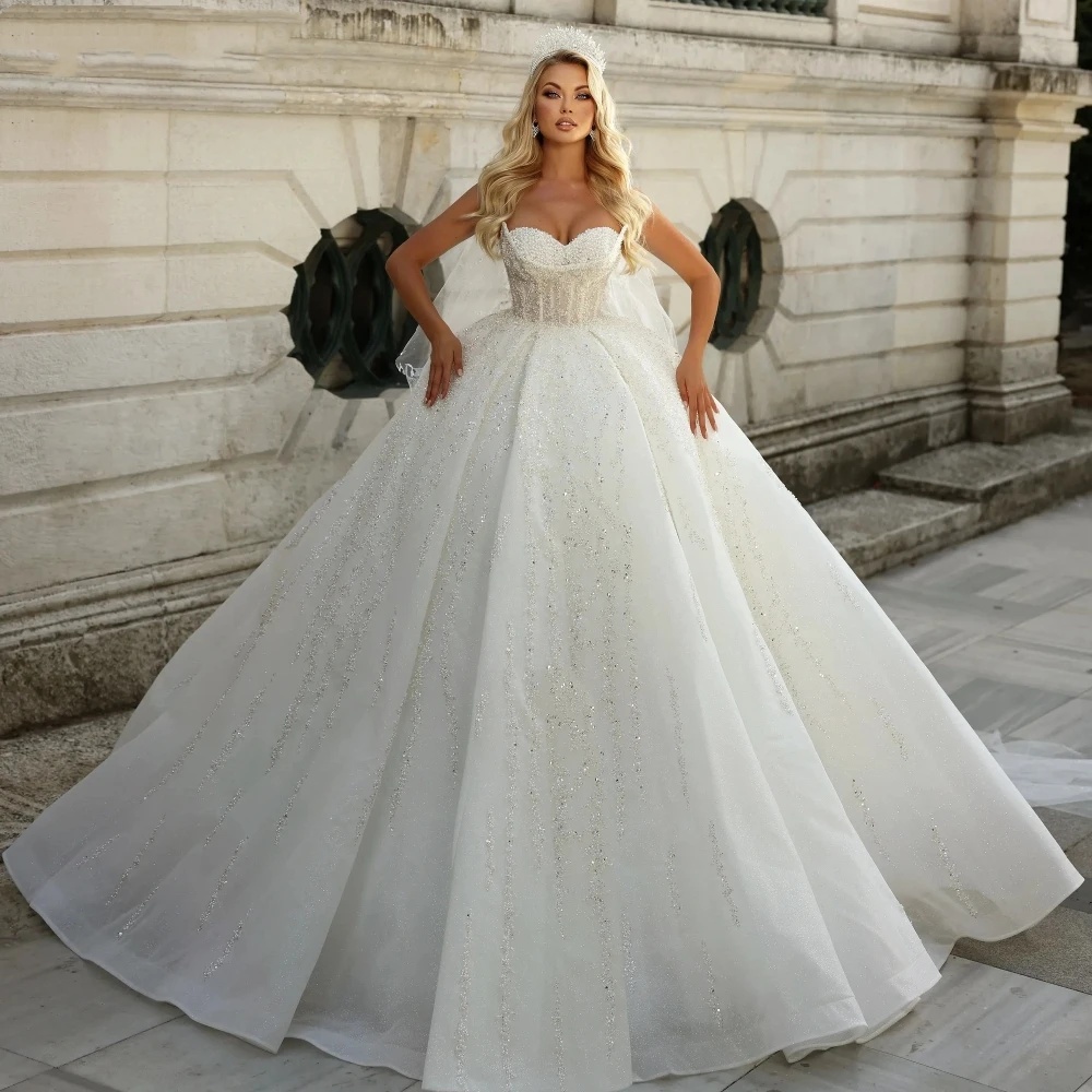 Elegant Ball Gown Wedding Dress Sweetheart Neck Sleeveless Bridal Gowns Sequins Beaded Sweep Train Dresses Custom Made vestidos de novia