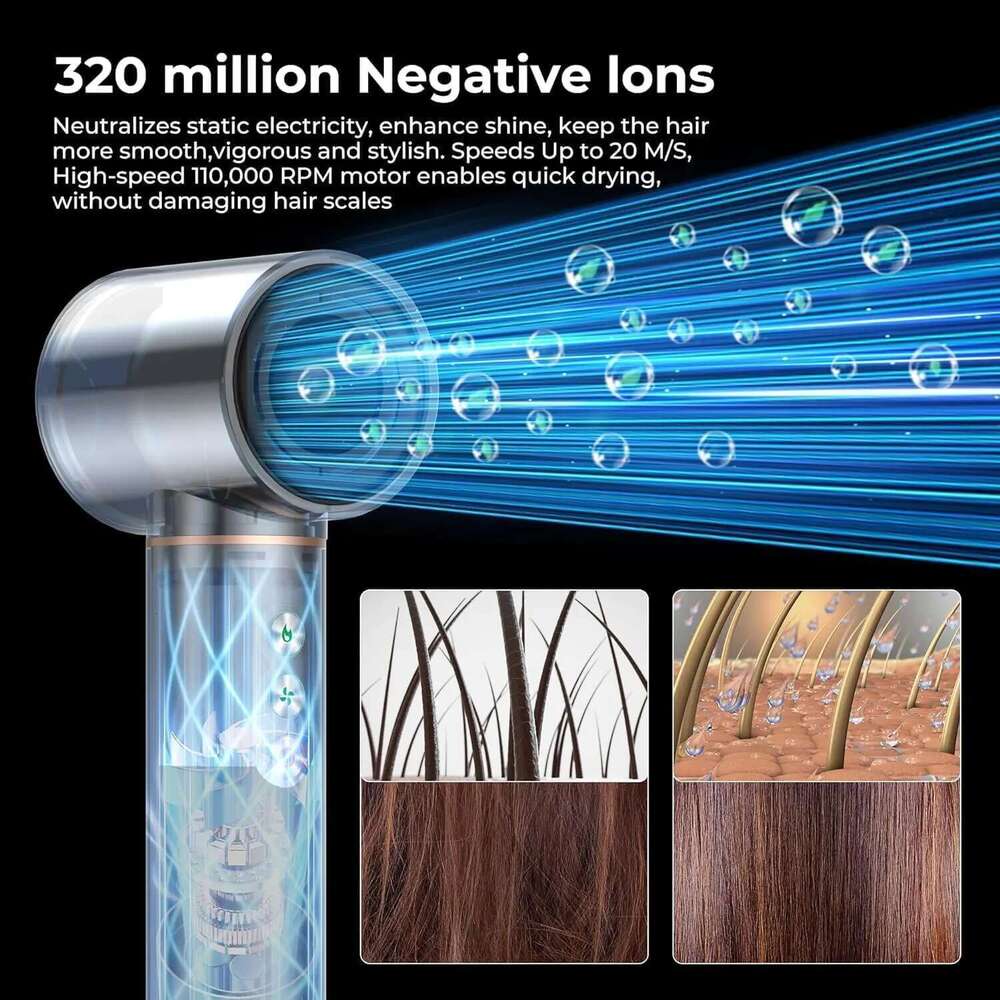 5 in 1 High Speed Brushless Blow Dryer Negative Ionic Heating Brush Hot Air Styling Comb Auto Hair Curler
