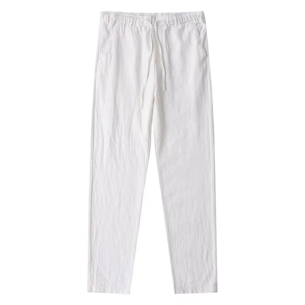 Mens Cotton Linen Pants Male Autumn Breathable Solid Color Trousers Fitness Streetwear Back With Pocket 250515