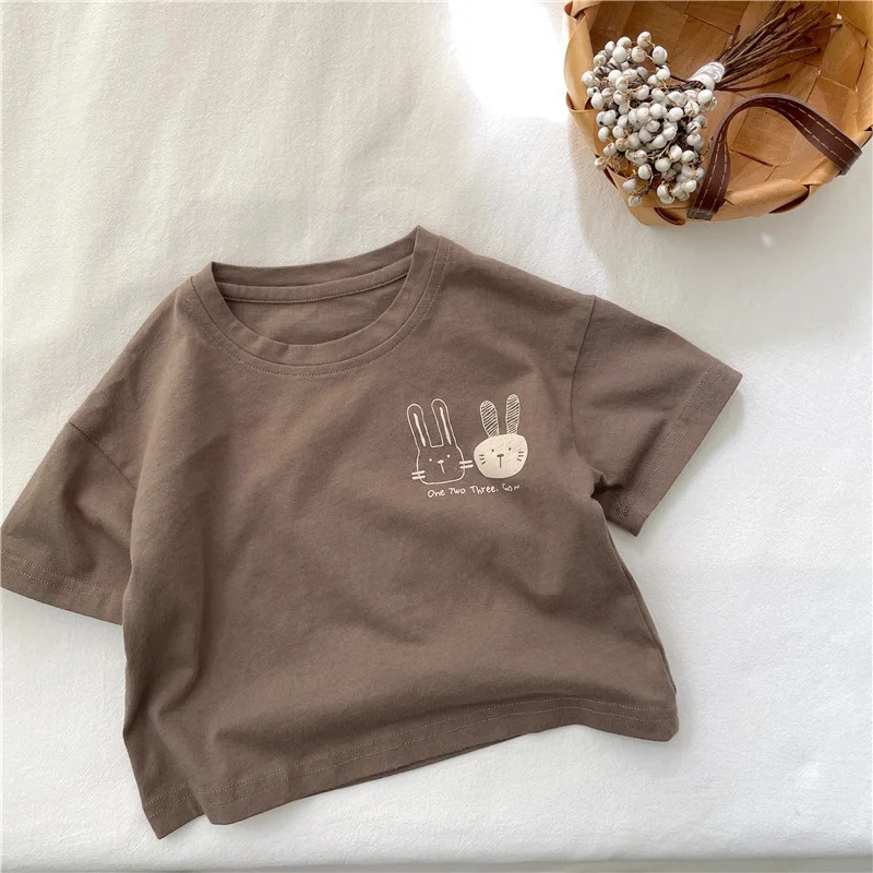 Boys T-shirt Summer Edition Children Short Sleeve T-shirt 3-10 Year Old Girls Cotton Round Neck Top Boys Cute Rabbit Sports Top 250515