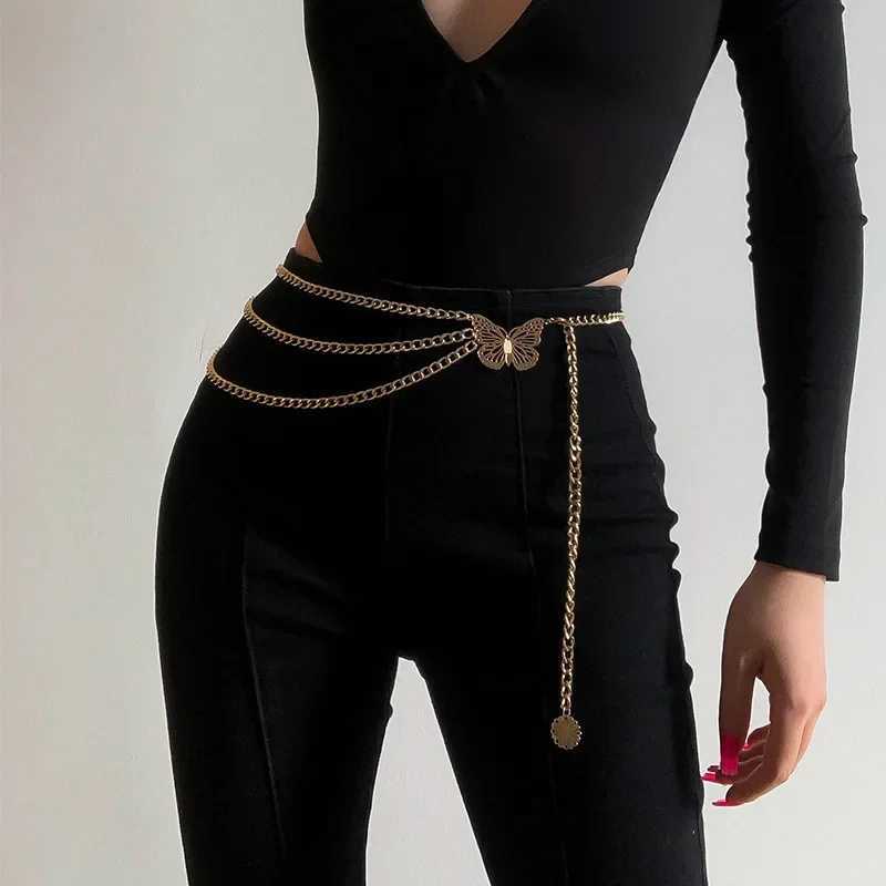 2025Summer Versatile Body Chain Hip Hop Retro Tassel Chain Waist Chain Female Creative Hollow Butterfly Flower Plate Body Chain Y250515