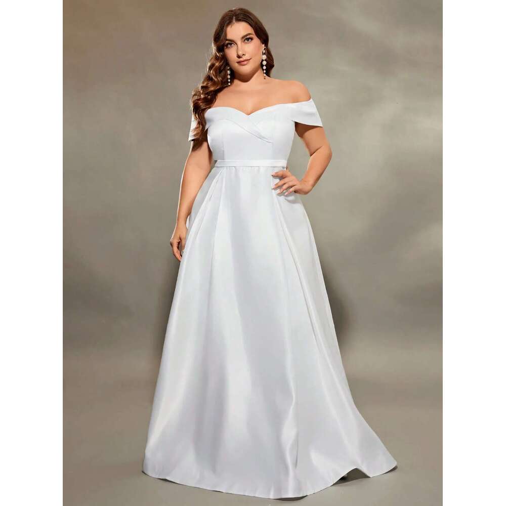 Mgiacy plus size Line neck irregular cross satin wedding full skirt Evening gown ball Party Bridesmaid dress