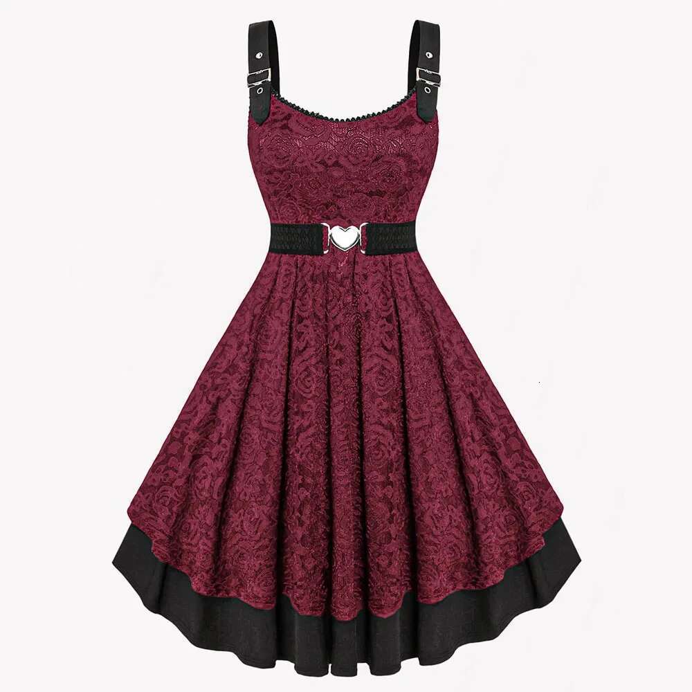 ROSEGAL Plus Size 1950s Vintage Floral Lace Jacquard Belt Women tail Party Dress Sleeveless Fit And Flare Vestidos