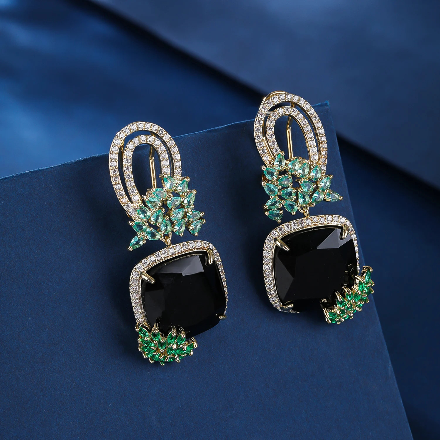 Cubic Zirconia Big Square Shape Stone Drop Dangle Earrings CZ Festive Jewelry CE12043 250515