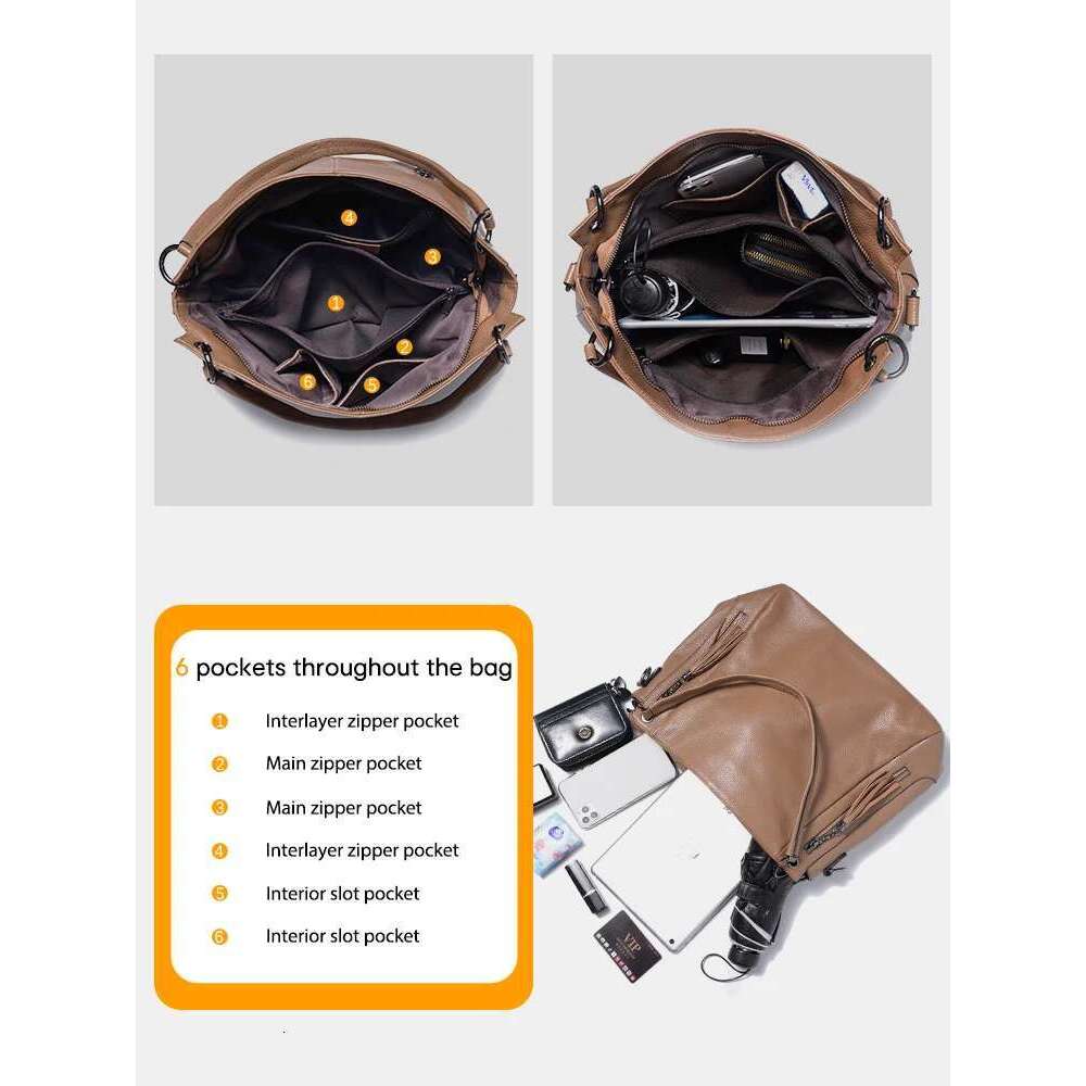 Zency Genuine Hobo Handbag Women Large Capacity Shoulder Crossbody Designer Cow Leather Slouchy Bag Purse