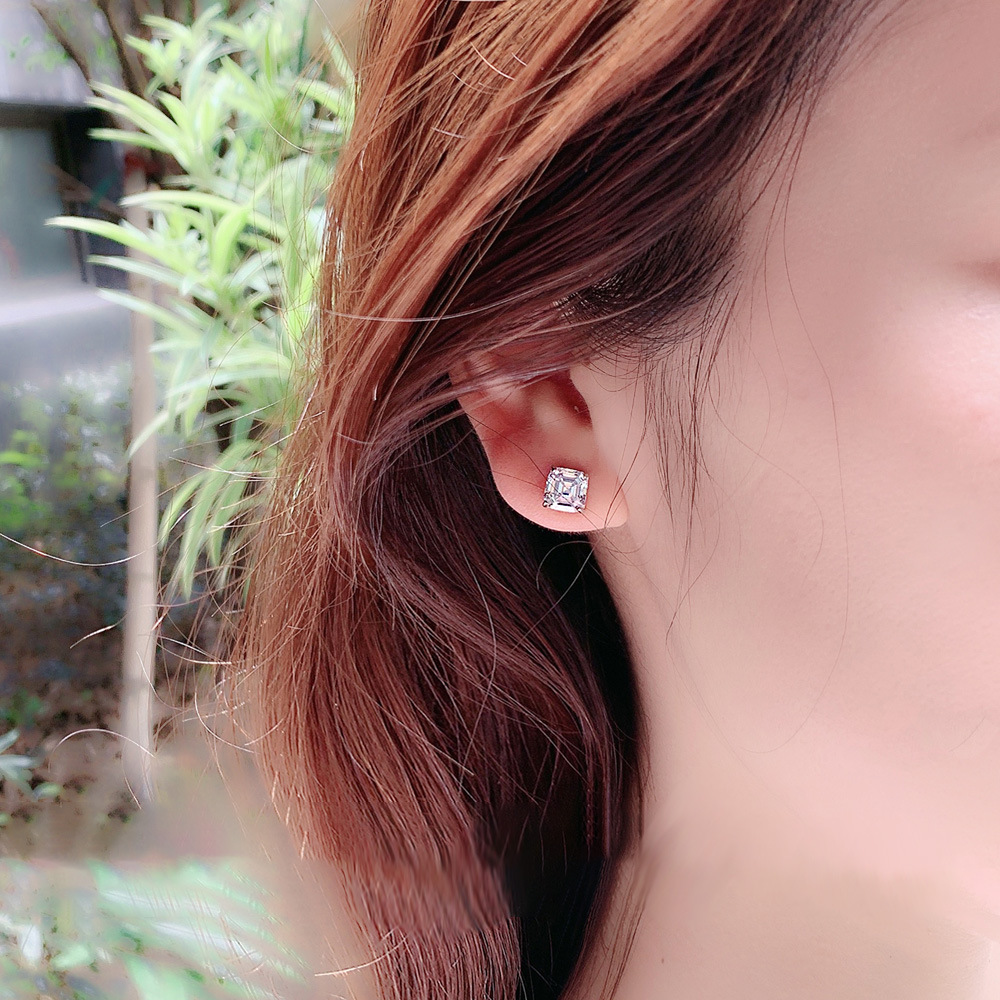 Choucong Ins Top Sell Stud Earrings Simple Fine Jewelry Real 100% 925 Sterling Silver Princess Cut White Lab Moissanite Diamond Party Women Wedding Br