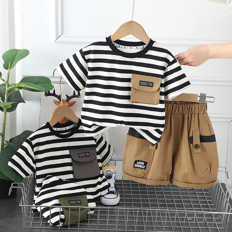 Baby Boys Clothes Suit Summer Children Fashion Striped T-Shirt Shorts 2Pcs/Sets Toddler Casual Costume Kids Tracksuits 250515