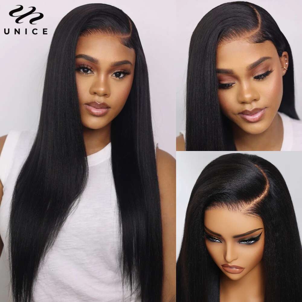 UNICE 5x5 HD Lace Closure Wig Yaki Straight Human Hair 7x5 13x4 Cut Pre Bleached Glueless Wigs 150% Density