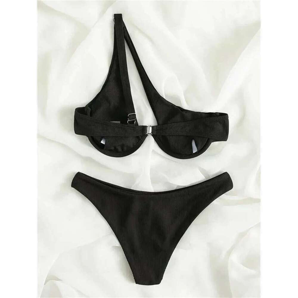 Sexy One Shoulder Bikini Set 2025 Women Red Black Push Up Underwire Micro Swimsuit Brazilian Cut Out Bathing Suit Thong Swimwear