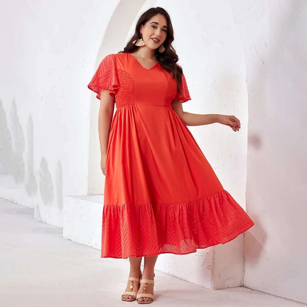 Summer Elegant Solid Dress for Women Loose Plus Short Sleeve A Line Beach Party Dresses Bohemian Large Size Vestidos