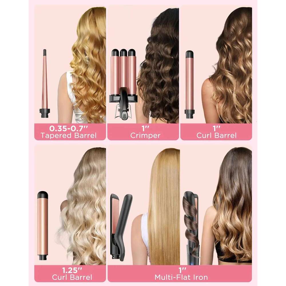 BESTOPE PRO 5 in 1 Iron-Curling Wand Set with Straightener, Barrels Hair Crimper Iron, 3 Ceramic Curling Iro
