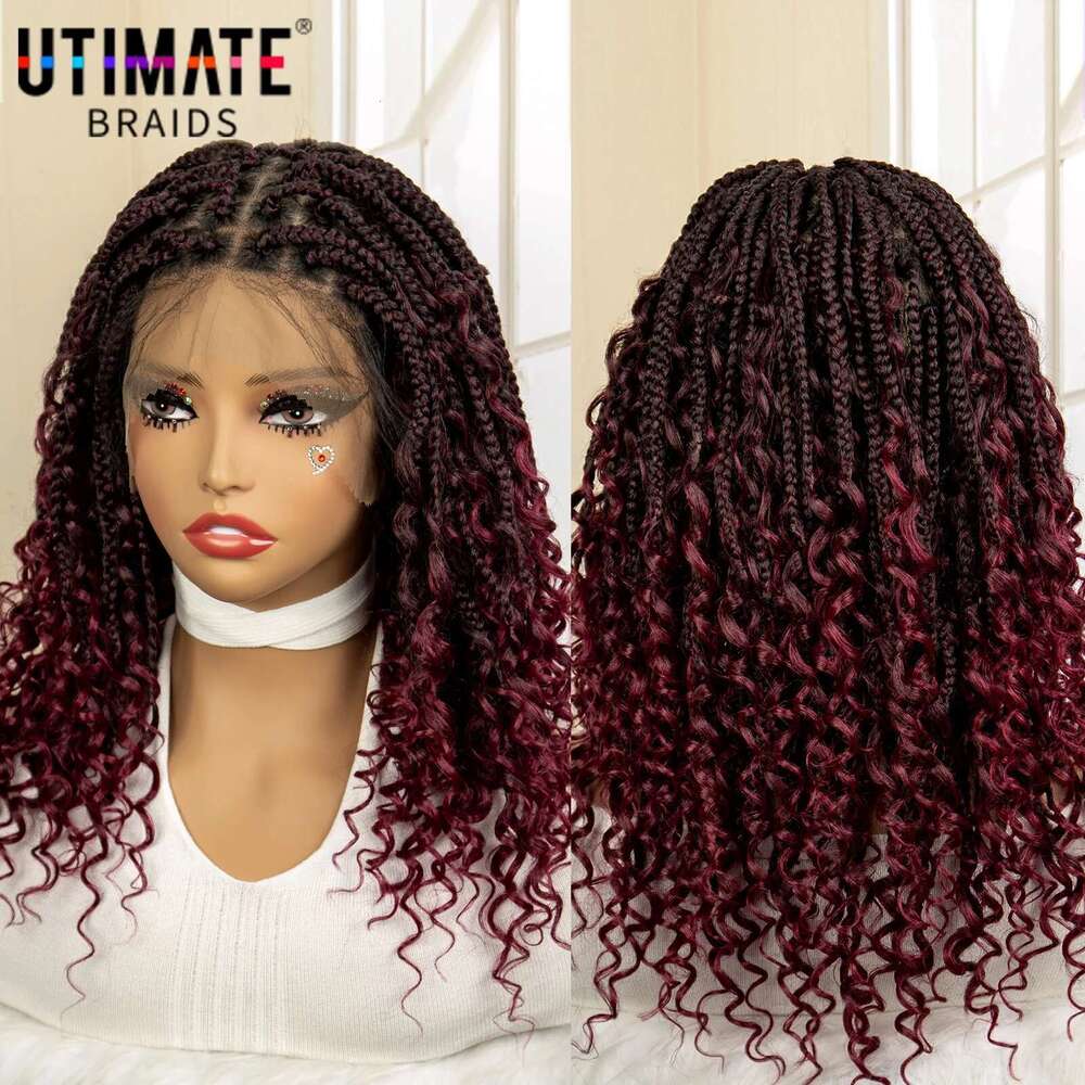14 Inches Short Bury Box Full Lace Synthetic Boho Braids Wig For Women Ombre Color Braided Wigs