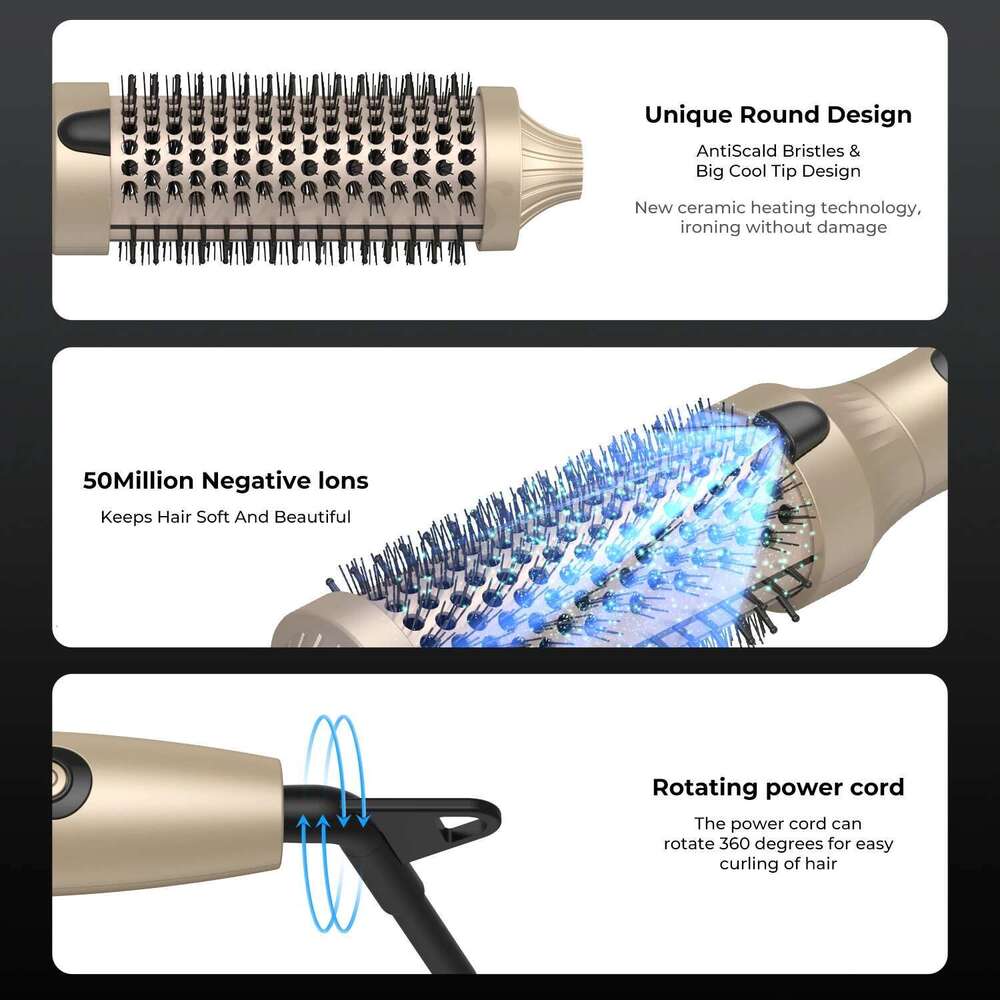 Volumizing Comb Heated 10 Temperature Setting Hair Styling Tool Heating Round Brush Professional Curling Iron