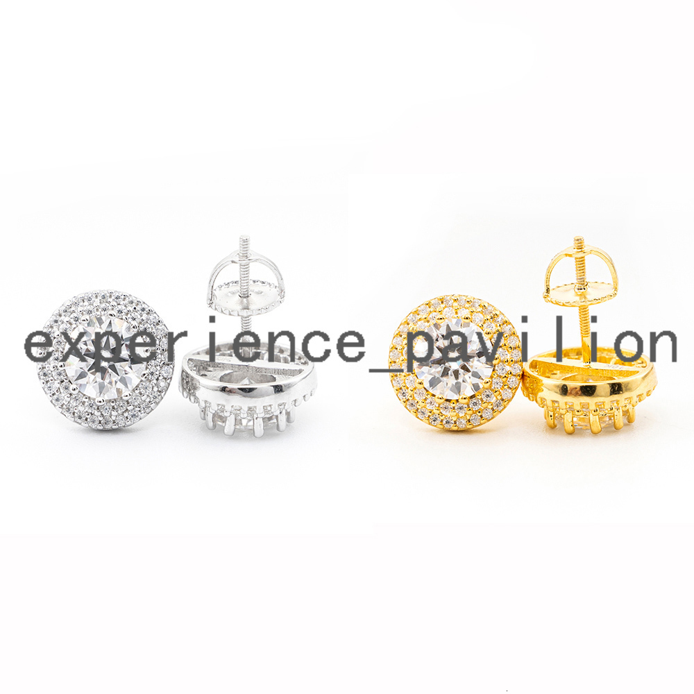Hot Selling Halo Design 6.5MM Center Stone Iced Out 925 Sterling Silver Moissanite Stud Hip Hop Earrings
