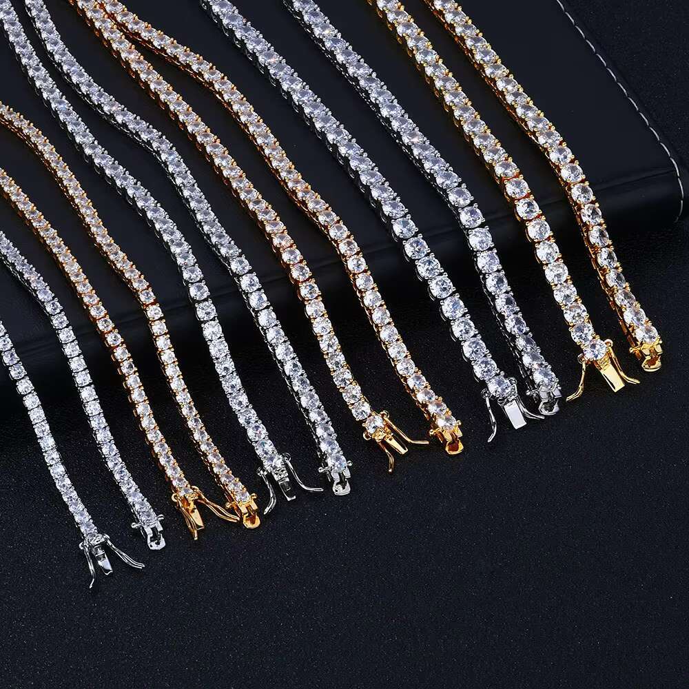 NUOYA Pass Diamond Tester Moissanite Tennis Chain Iced Out Round Brilliant Cut 925 Silver Tennis Chain Necklace Women Jewelry