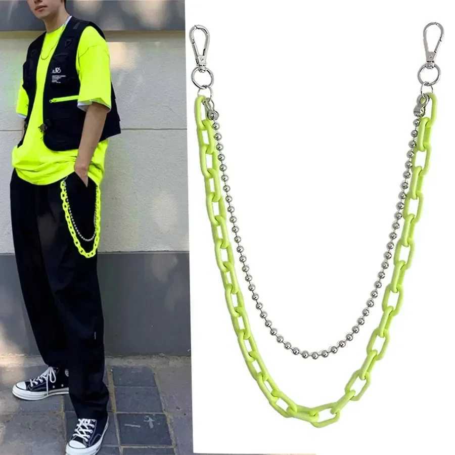 Hip Hop Punk Belt Chain Key Chain Ring Women Men Multicolor Resin Circle Heart Pendant Waist Chain Bag Car Jeans Skirts Pants Y250515