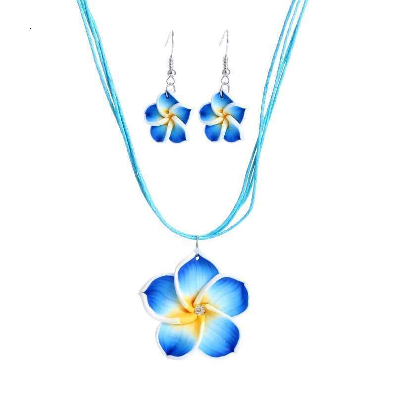 Fashion Romantic Plumeria Flower Jewelry Set Sweet Flowers Earrings Pendant Choker Necklace Girls Party Wedding Christmas Gifts