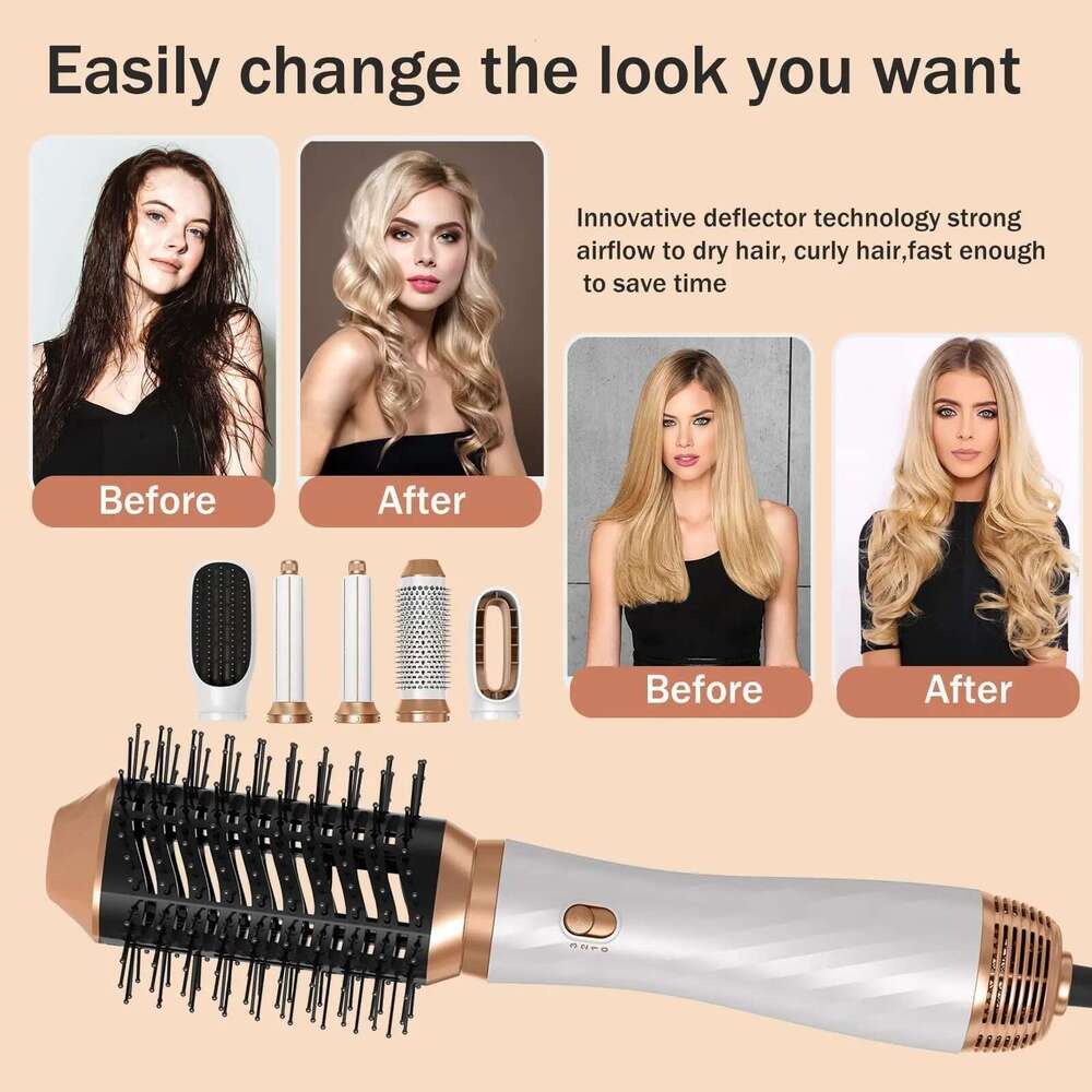 6 in One Hot Detachable Blow Hair Dryer Brush, Curler Air Styler Iron Curling Brush