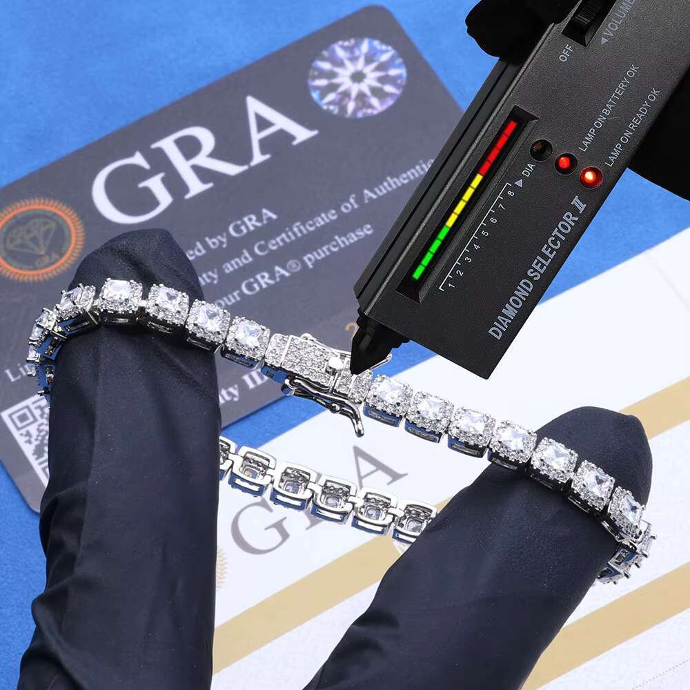 European American Hip-Hop Cross-Border S925 Silver Moissanite Full Diamond Rock Candy Bracelet High-End Mens Jewelry Trendy