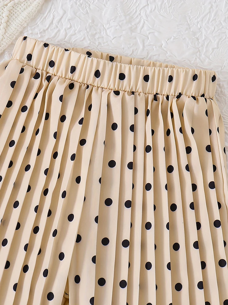 2pcs Girls Summer Round Neck Solid Color Pit Vest Casual Dot Print Pleated Fashion Pants Suit 250515