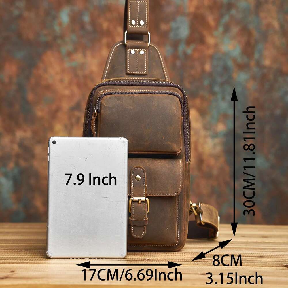 NASVA Genuine Men's Leather Chest Vintage Sling For Men,Crossbody Shoulder Bag Casual Small Backpack