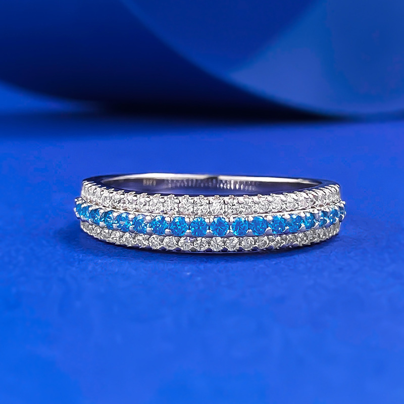 2025 Ins Top Sell Three Rows White Lab Moissanite Diamond Wedding Rings Luxury Jewelry Pure 100% 925 Sterling Silver Paraiba Promise Women Wedding Ban