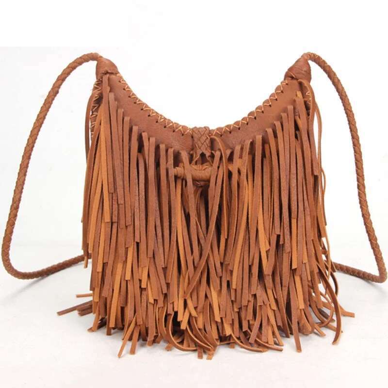 Beach Bohemian Tassel Women's Crossbody Bags Vintage Manual Weave Handbag Bolsa Franja Quality PU Leather Messenger Bags