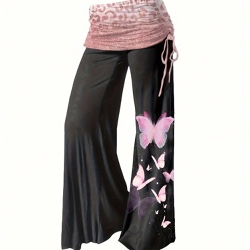 Two piece set of oversized brushed butterfly lace lotus pink patch top tie dye wide leg pants 250506