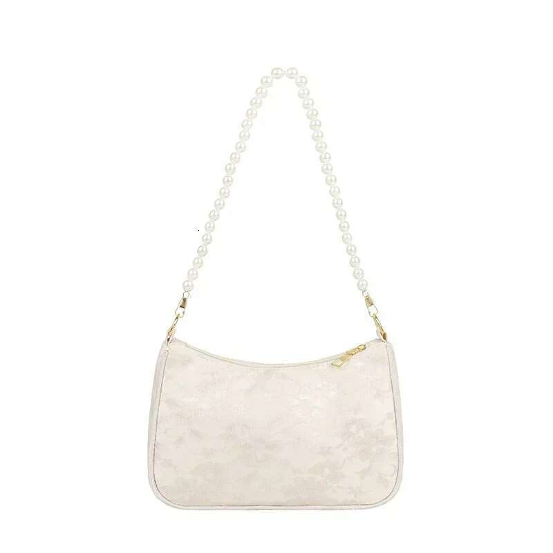 Pleated Womens Minimalist Underarm Retro Pearl Chain Shoulder Crossbody Fashion French Stick Bag