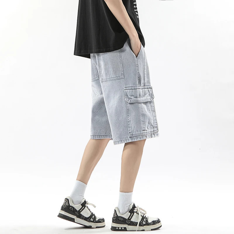 Summer Workwear Denim Shorts Street Mens Loose Straight Stretch Waist Casual Jogging Outdoor FiveCubic Pants 250515
