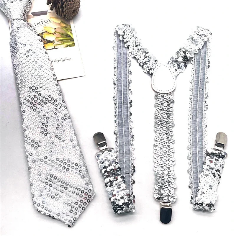 Shinning Sequin Suspenders for Men and Woman Elastic Wide Adjustable Heavy Duty Strong Pant Clip Suspender Costume 250515