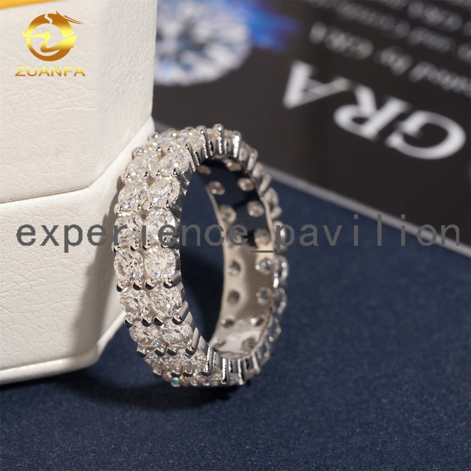 Hot Sale Round 3.0mm Two Rows Eternity Rings Moissanite Diamond 925 Silver Ring Iced Out Wedding Hip Hop Ring for Men Women