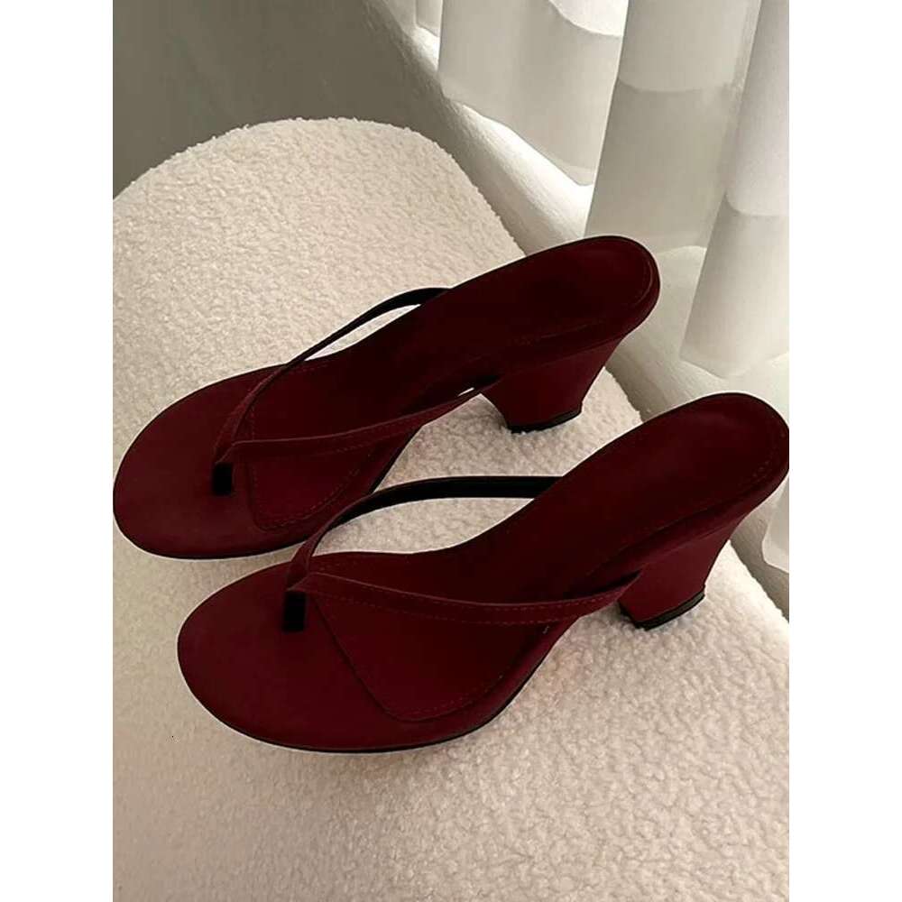 Flip-flops Summer Outside Wear 2025 New Non-slip Red Chunky Toe High-heeled Sandals for Women Sandalias De Mujer