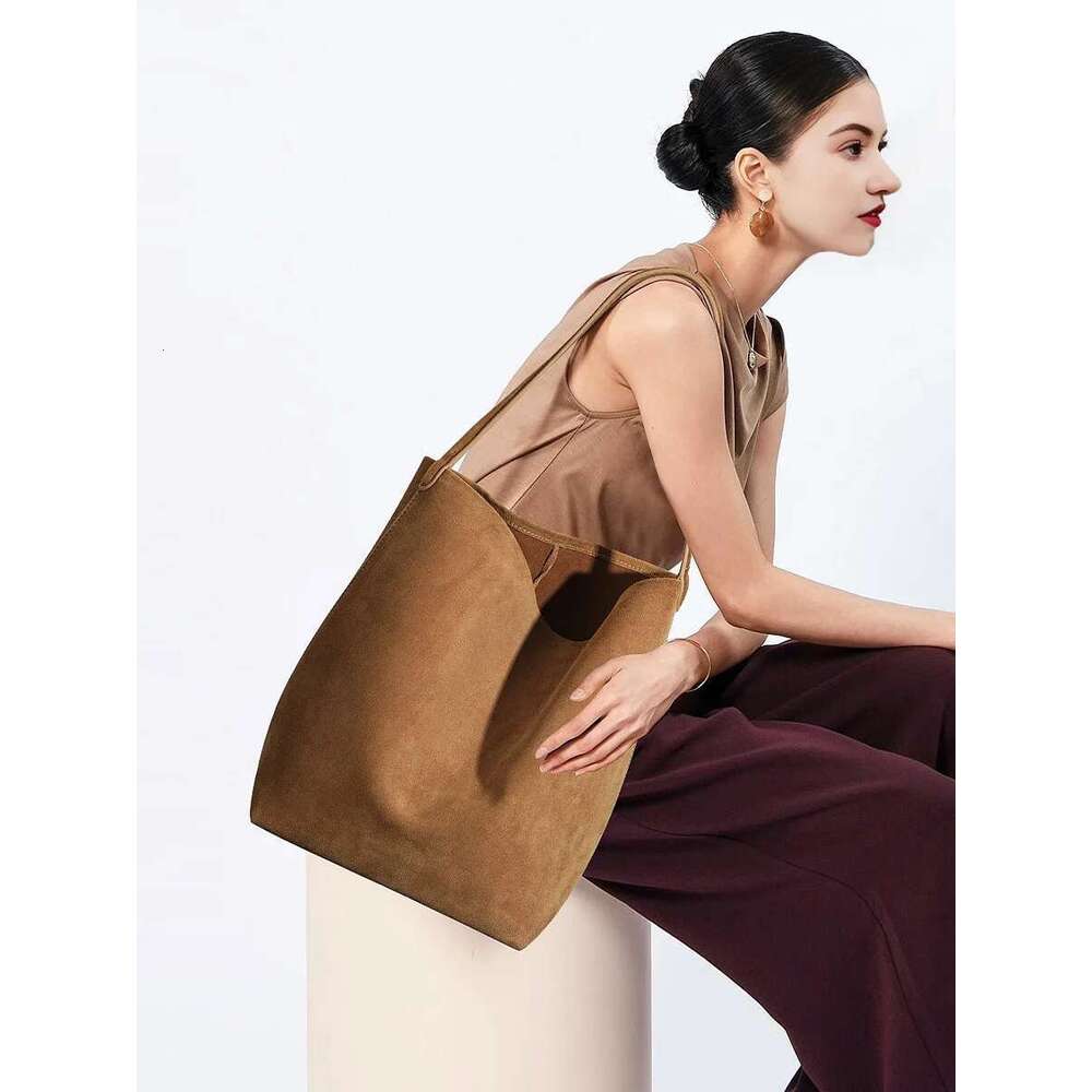 2024 Autumn New Women Suede Lady Large Capacity Bucket Tote Female Underarm Shoulder Bag Commuter Soft Split Leather Handbag