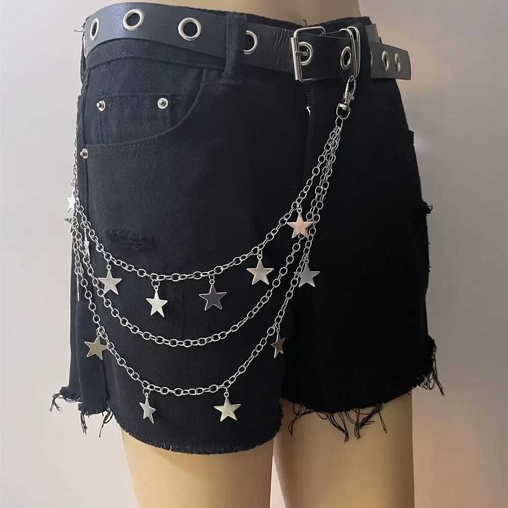 Hip Hop Punk Belt Chain Pentagram Pendant Waist Belts Ins Korea Fashion Personality Multi-layer Metal Chain Menwomen Pants Chain Y250515