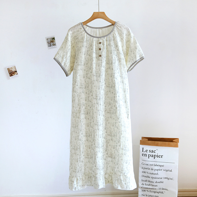 KDY1253 Large size short-sleeved nightdress pajamas women's pure cotton crepe summer style simple casual loose home clothes
