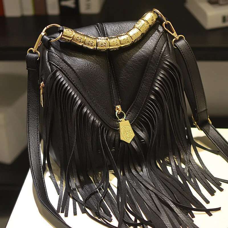 New Fashion Europe And The United States Music Festival Bucket Large Tassel Handbag Shoulder Crossbody Bag