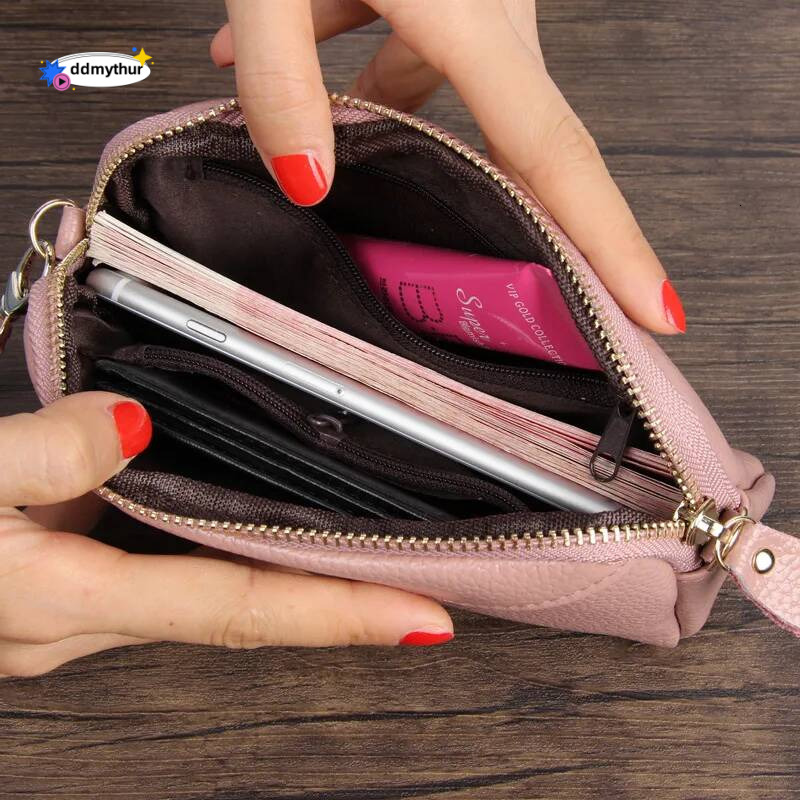 Real Leather Women Long Wallet Ladies Zipper Coin Purse Cute Simple Organizer Patchwork Solid Money Clutch Designer Bag ddmythur