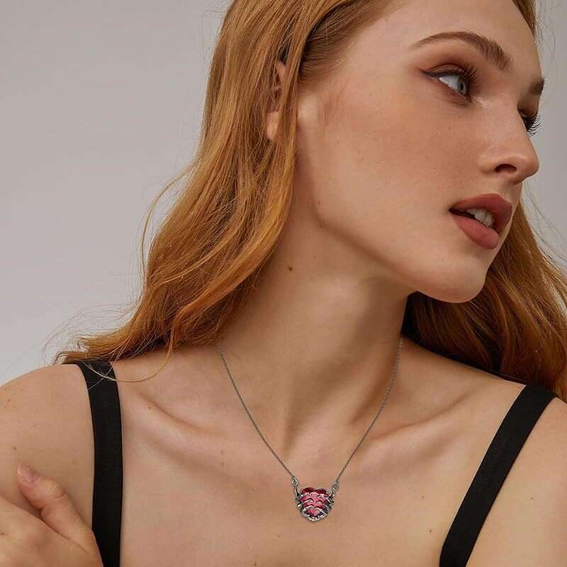 Fashionable design exaggerated punk style personality dark red heart ghost claw pendant necklace for men and women